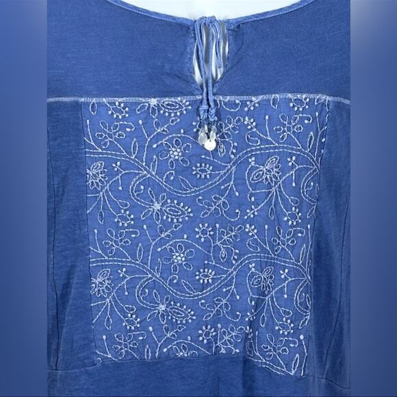 American Eagle Boho Peasant Chambray Embroidered Top Casual Blouse Size Small - Picture 7 of 14